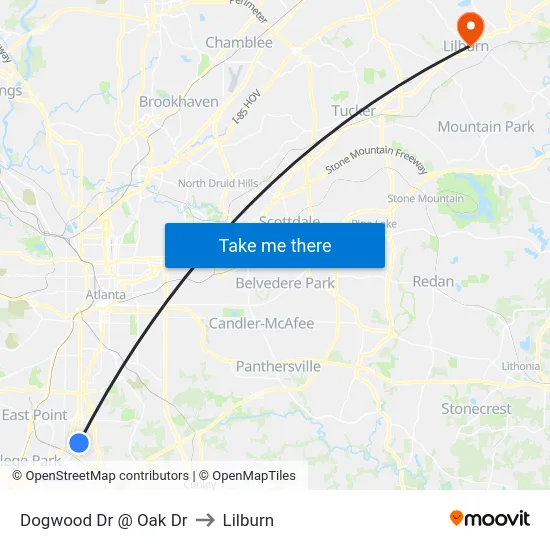 Dogwood Dr @ Oak Dr to Lilburn map