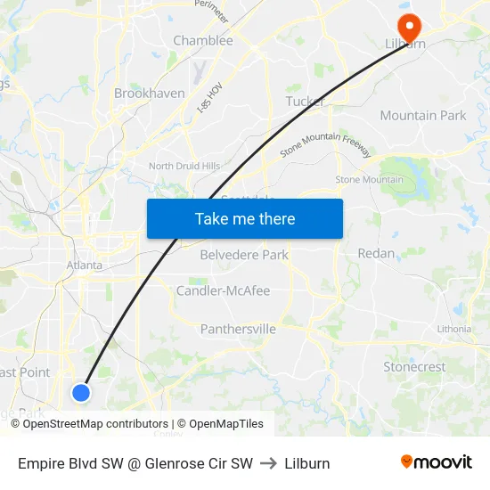 Empire Blvd SW @ Glenrose Cir SW to Lilburn map
