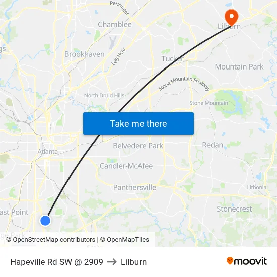 Hapeville Rd SW @ 2909 to Lilburn map