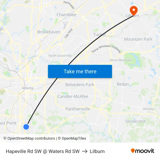 Hapeville Rd SW @ Waters Rd SW to Lilburn map