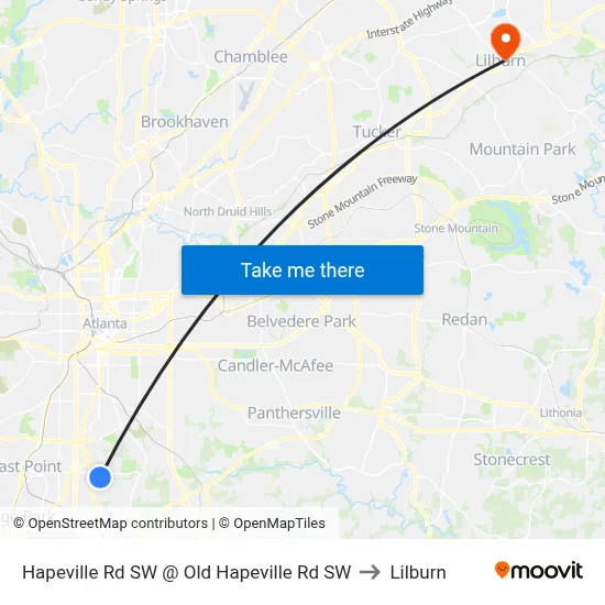 Hapeville Rd SW @ Old Hapeville Rd SW to Lilburn map
