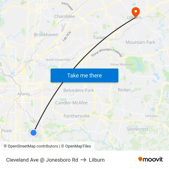 Cleveland Ave @ Jonesboro Rd to Lilburn map