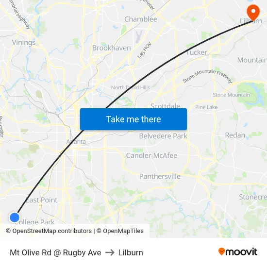 Mt Olive Rd @ Rugby Ave to Lilburn map