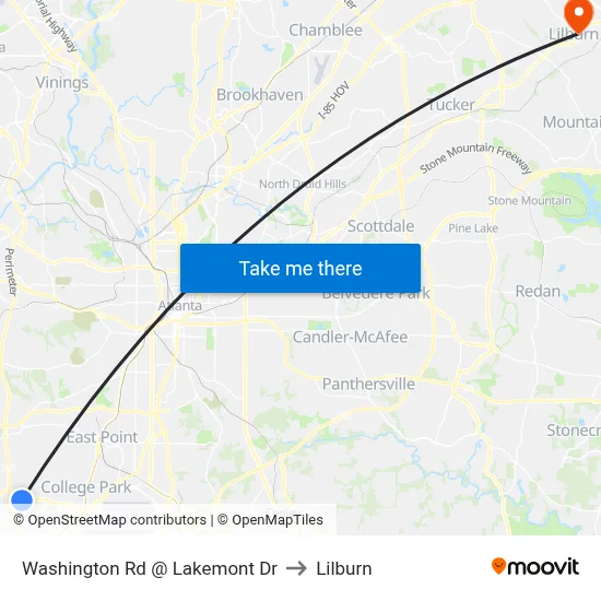 Washington Rd @ Lakemont Dr to Lilburn map