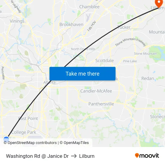Washington Rd @ Janice Dr to Lilburn map