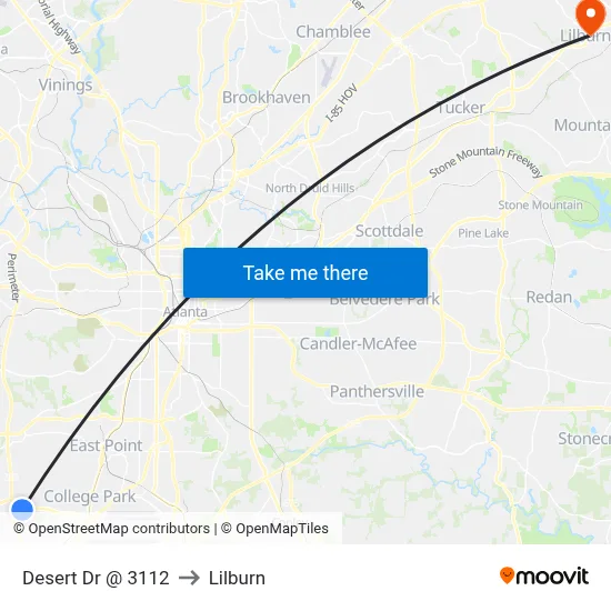 Desert Dr @ 3112 to Lilburn map