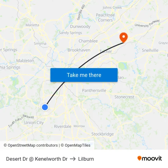 Desert Dr @ Kenelworth Dr to Lilburn map