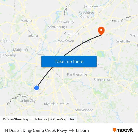 N Desert Dr @ Camp Creek Pkwy to Lilburn map