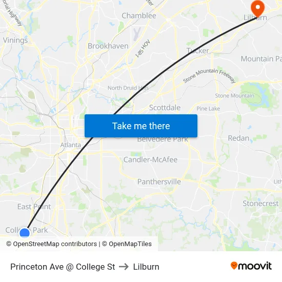 Princeton Ave @ College St to Lilburn map