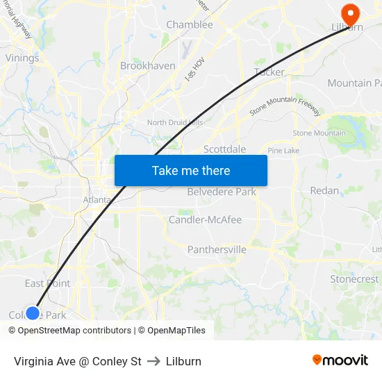 Virginia Ave @ Conley St to Lilburn map