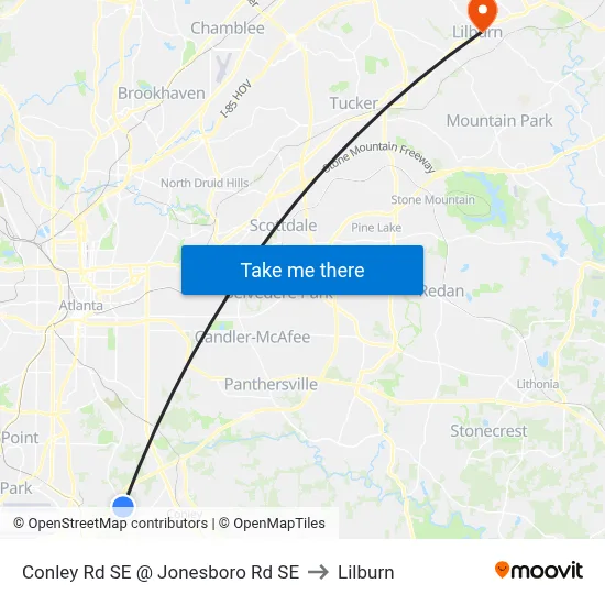 Conley Rd SE @ Jonesboro Rd SE to Lilburn map