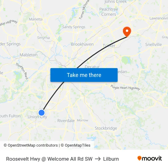 Roosevelt Hwy @ Welcome All Rd SW to Lilburn map
