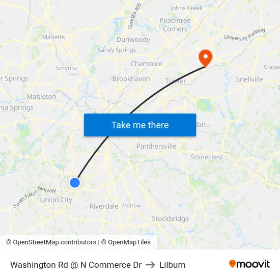 Washington Rd @ N Commerce Dr to Lilburn map
