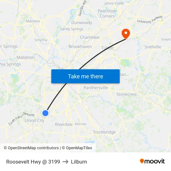 Roosevelt Hwy @ 3199 to Lilburn map