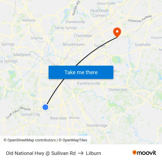 Old National Hwy @ Sullivan Rd to Lilburn map