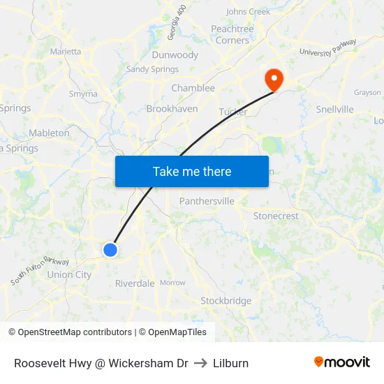 Roosevelt Hwy @ Wickersham Dr to Lilburn map