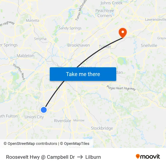 Roosevelt Hwy @ Campbell Dr to Lilburn map