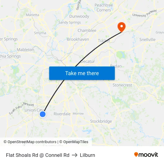 Flat Shoals Rd @ Connell Rd to Lilburn map