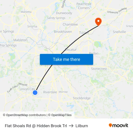 Flat Shoals Rd @ Hidden Brook Trl to Lilburn map