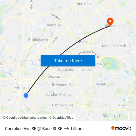 Cherokee Ave SE @ Bass St SE to Lilburn map