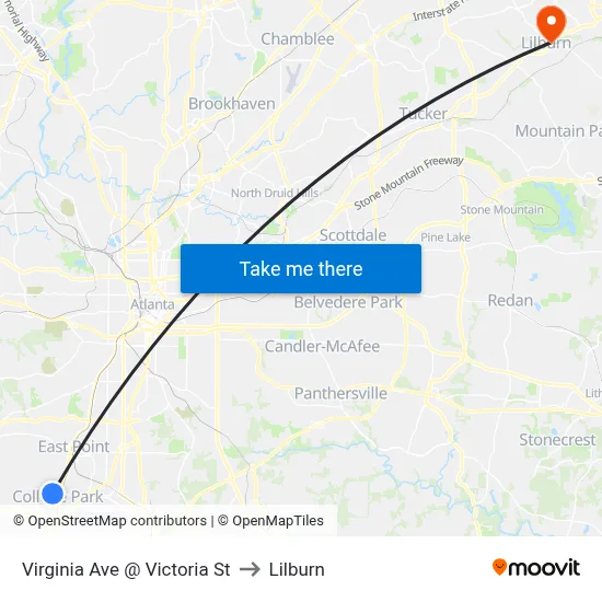 Virginia Ave @ Victoria St to Lilburn map