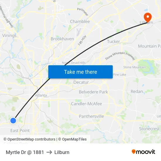 Myrtle Dr @ 1881 to Lilburn map
