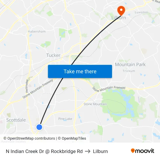 N Indian Creek Dr @ Rockbridge Rd to Lilburn map