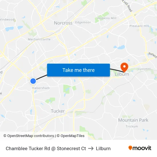 Chamblee Tucker Rd @ Stonecrest Ct to Lilburn map