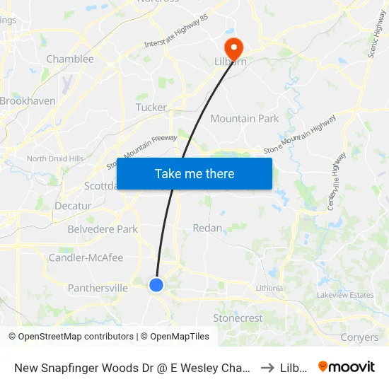 New Snapfinger Woods Dr @ E Wesley Chapel Way to Lilburn map
