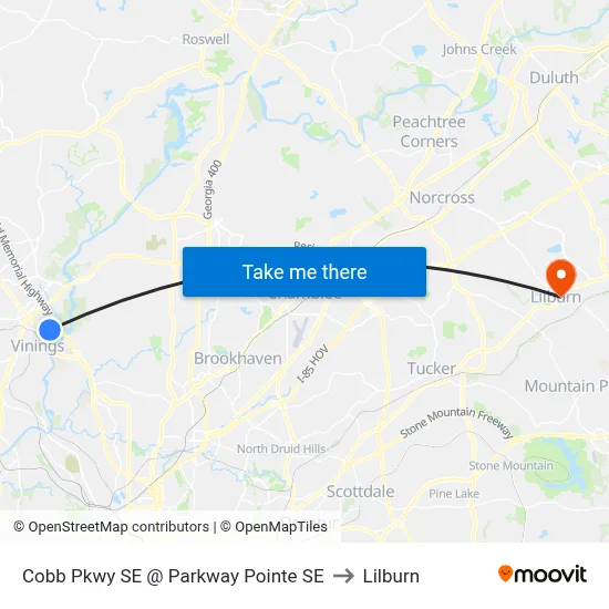 Cobb Pkwy SE @ Parkway Pointe SE to Lilburn map