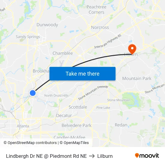 Lindbergh Dr NE @ Piedmont Rd NE to Lilburn map