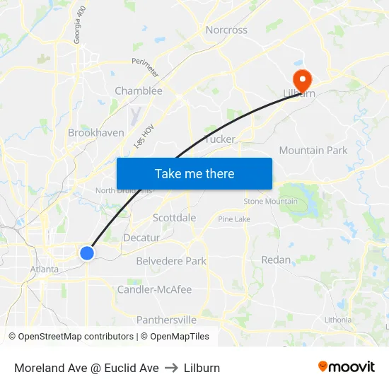 Moreland Ave @ Euclid Ave to Lilburn map