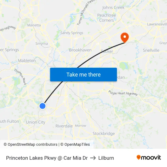 Princeton Lakes Pkwy @ Car Mia Dr to Lilburn map