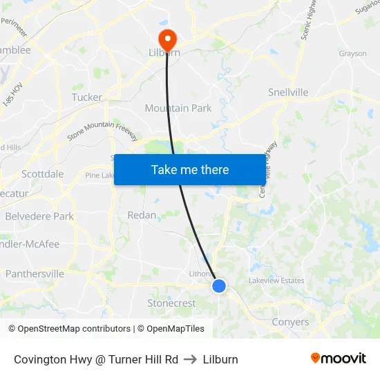Covington Hwy @ Turner Hill Rd to Lilburn map