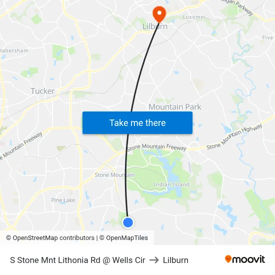 S Stone Mnt Lithonia Rd @ Wells Cir to Lilburn map