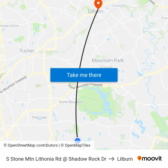 S Stone Mtn Lithonia Rd @ Shadow Rock Dr to Lilburn map
