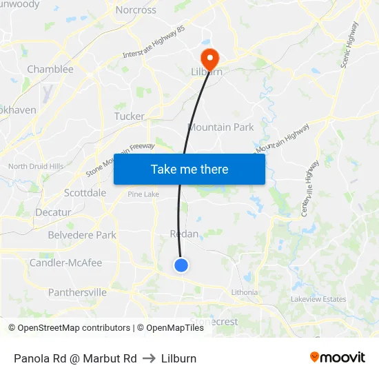 Panola Rd @ Marbut Rd to Lilburn map