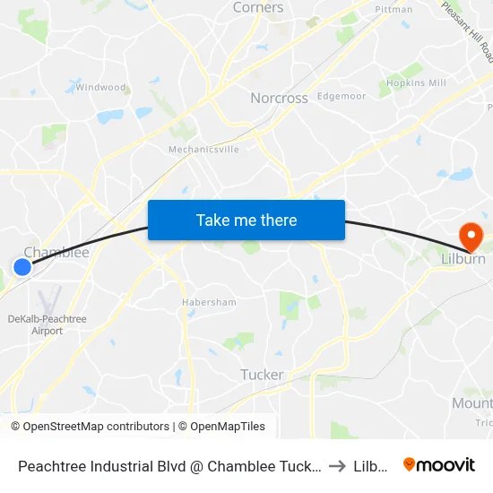 Peachtree Industrial Blvd @ Chamblee Tucker Rd to Lilburn map