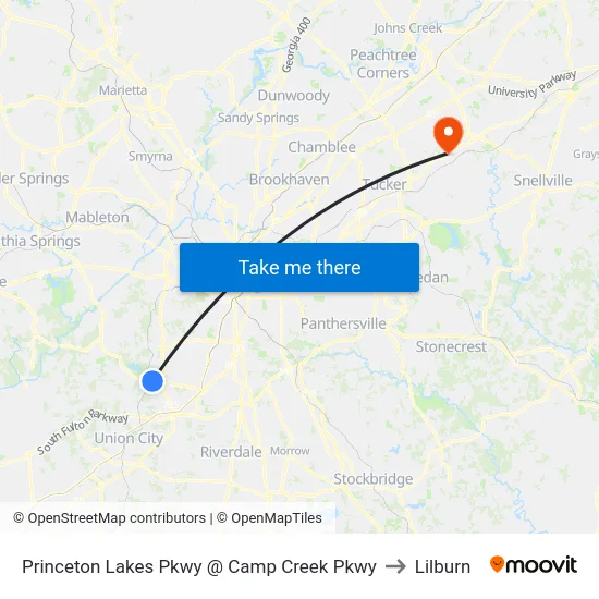 Princeton Lakes Pkwy @ Camp Creek Pkwy to Lilburn map