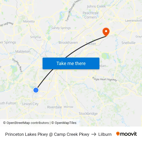 Princeton Lakes Pkwy @ Camp Creek Pkwy to Lilburn map