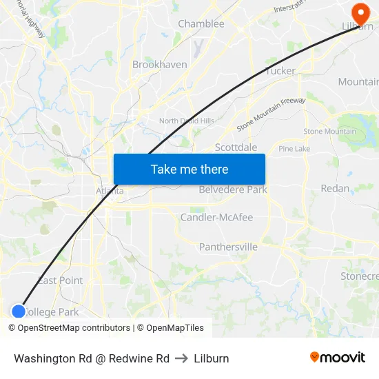Washington Rd @ Redwine Rd to Lilburn map