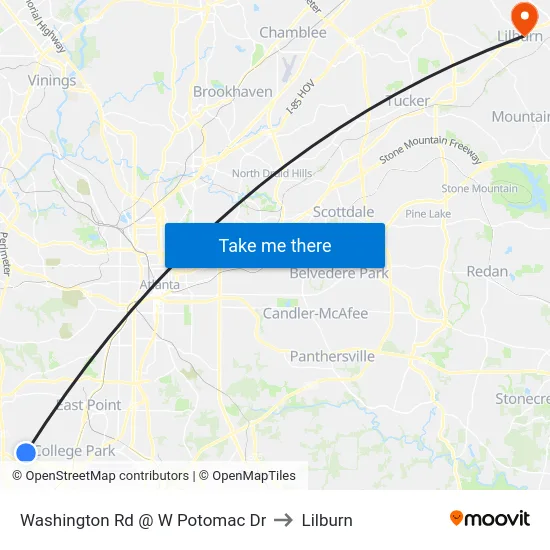 Washington Rd @ W Potomac Dr to Lilburn map