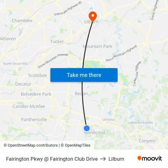 Fairington Pkwy @ Fairington Club Drive to Lilburn map