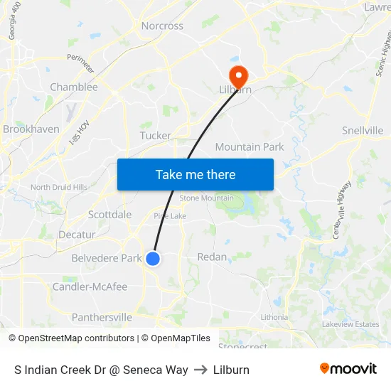 S Indian Creek Dr @ Seneca Way to Lilburn map