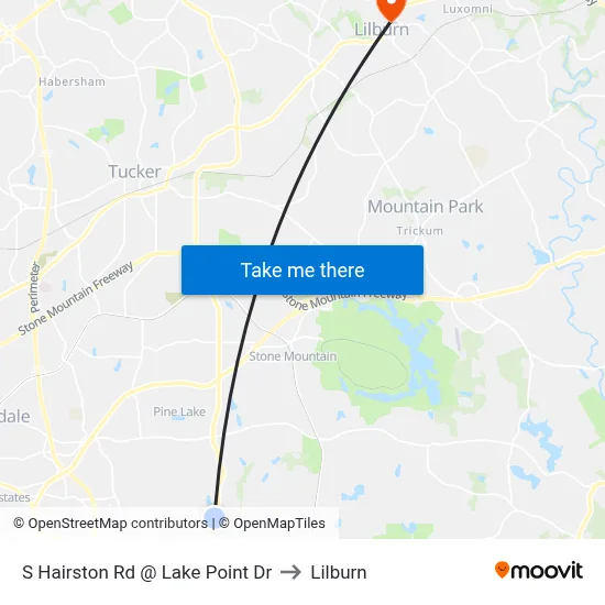 S Hairston Rd @ Lake Point Dr to Lilburn map