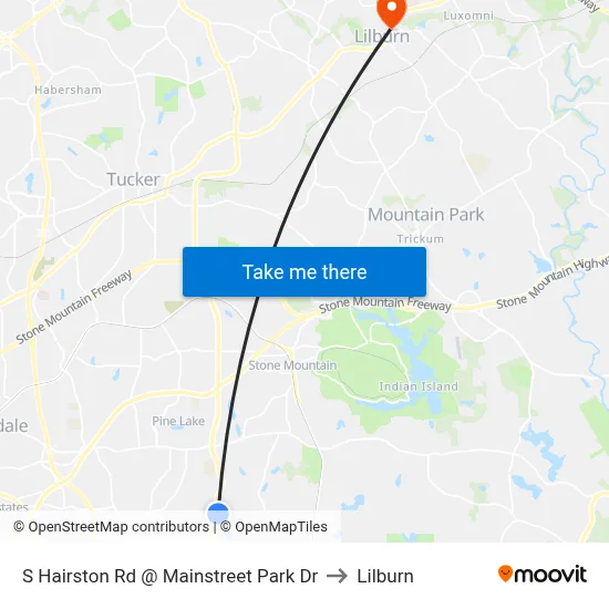 S Hairston Rd @ Mainstreet Park Dr to Lilburn map