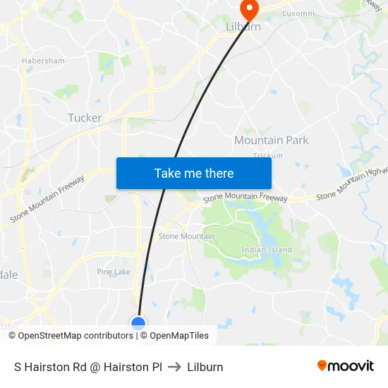 S Hairston Rd @ Hairston Pl to Lilburn map