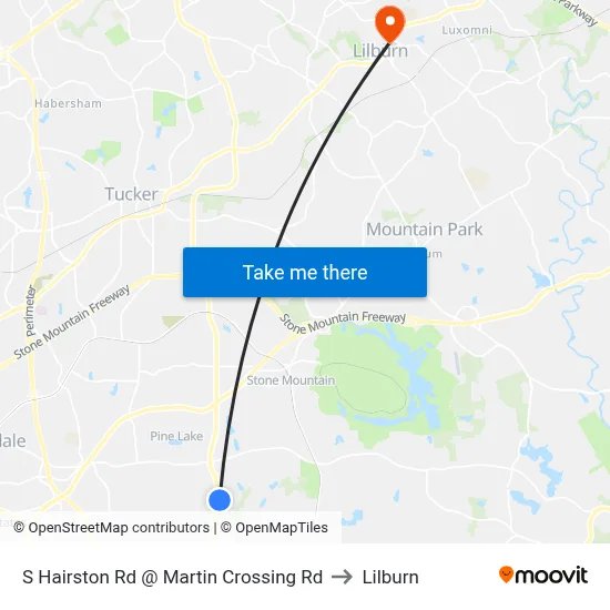 S Hairston Rd @ Martin Crossing Rd to Lilburn map