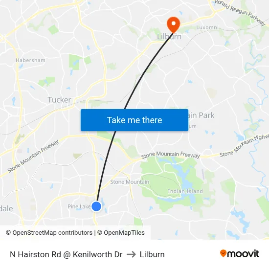 N Hairston Rd @ Kenilworth Dr to Lilburn map