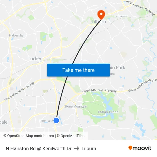 N Hairston Rd @ Kenilworth Dr to Lilburn map